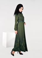 Tesettür giyim HAKİ EKOSE DEGRADELİ ELBİSE 4848