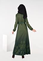 Tesettür giyim HAKİ EKOSE DEGRADELİ ELBİSE 4848