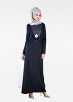 Tesettür giyim LACİVERT PÜSKÜL DETAYLI ELBİSE 4849