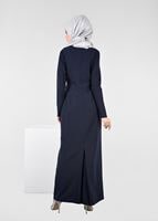 Tesettür giyim LACİVERT PÜSKÜL DETAYLI ELBİSE 4849