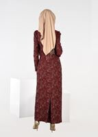Tesettür giyim BORDO DESENLİ HAKİM YAKA ELBİSE T 4879