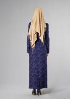 Tesettür giyim LACİVERT DESENLİ HAKİM YAKA ELBİSE T 4879