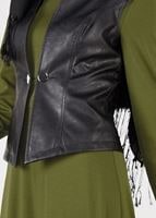 Tesettür giyim YEŞİL SUNİ DERİ YELEKLİ 2Lİ ELBİSE TAKIM 4895