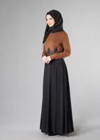 Tesettür giyim KAHVE GÜPÜRLÜ ÇİFT RENK KLOŞ ELBİSE 4902