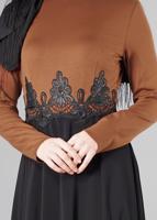 Tesettür giyim KAHVE GÜPÜRLÜ ÇİFT RENK KLOŞ ELBİSE 4902