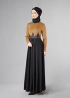 Tesettür giyim KAHVE GÜPÜRLÜ ÇİFT RENK KLOŞ ELBİSE 4902