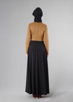 Tesettür giyim KAHVE GÜPÜRLÜ ÇİFT RENK KLOŞ ELBİSE 4902