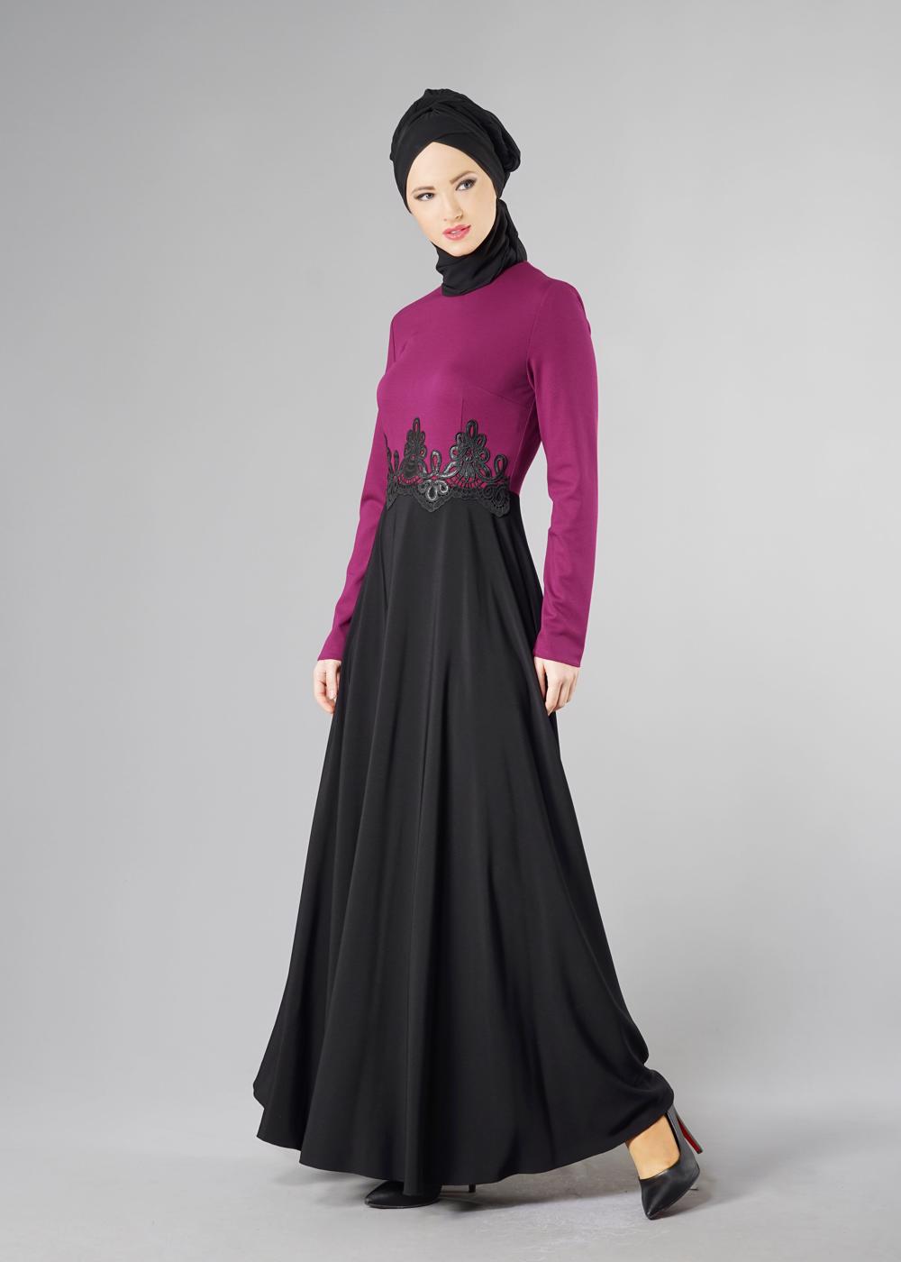 Hijab clothing PURPLE GUIPURED FLARE DRESS 4902 