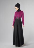 Hijab clothing PURPLE GUIPURED FLARE DRESS 4902 