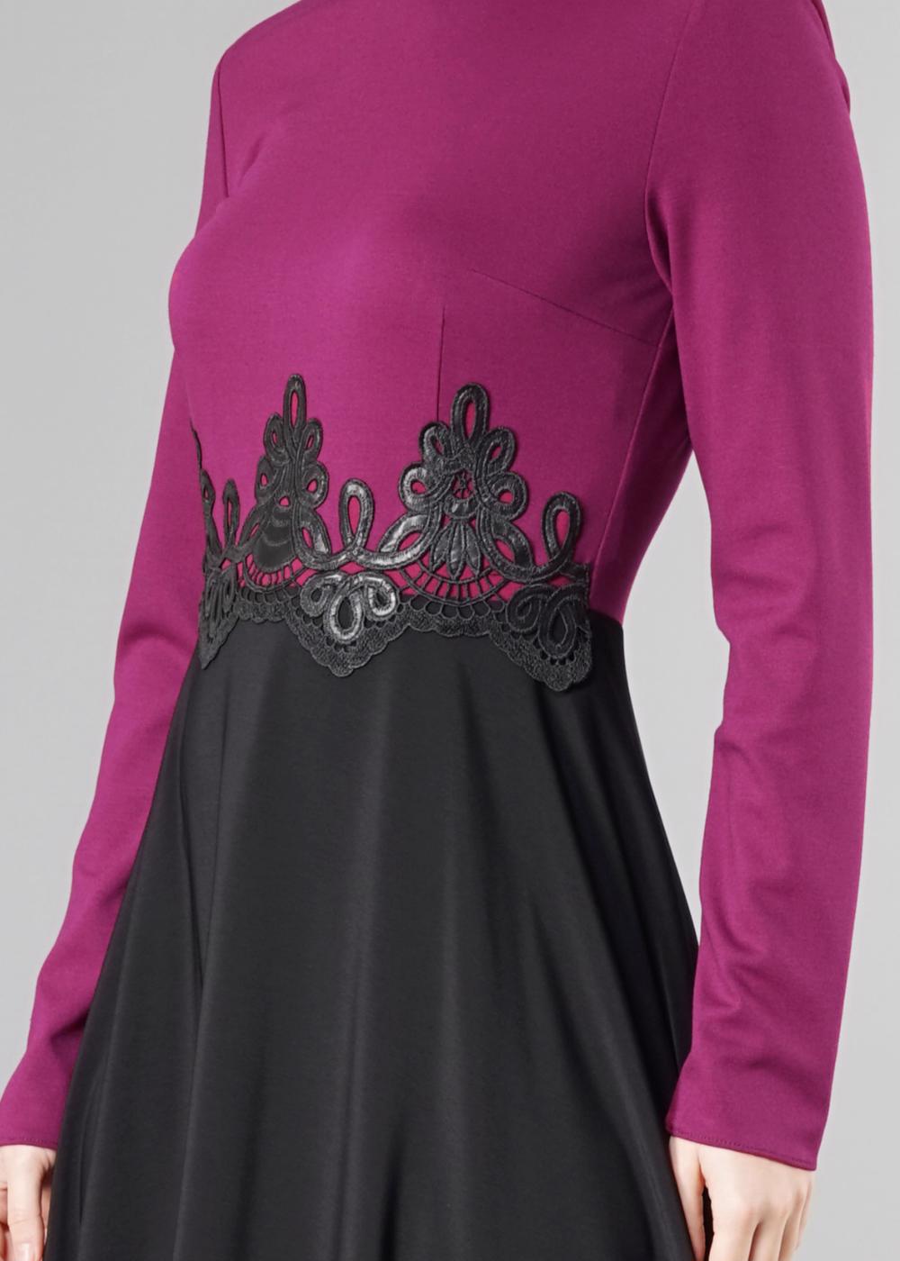 Hijab clothing PURPLE GUIPURED FLARE DRESS 4902 