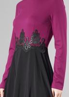 Hijab clothing PURPLE GUIPURED FLARE DRESS 4902 