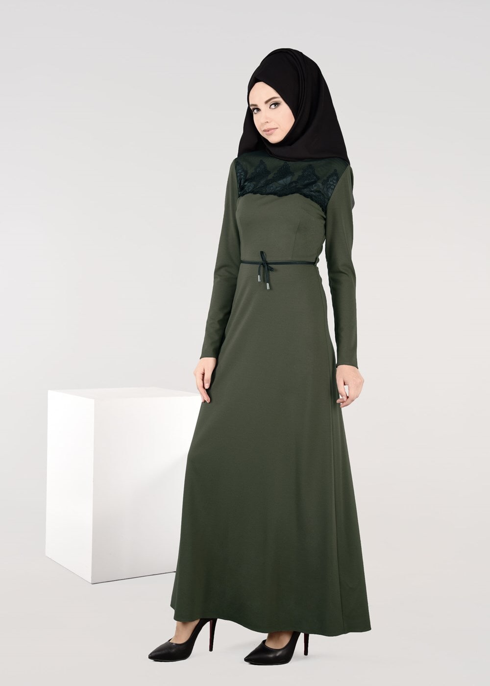 Hijab clothing KHAKI LACY DRESS 4904
