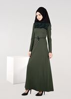 Hijab clothing KHAKI LACY DRESS 4904
