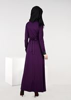 Tesettür giyim MOR GÜPÜR İŞLEMELİ ELBİSE 4907 