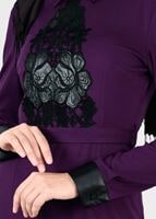 Tesettür giyim MOR GÜPÜR İŞLEMELİ ELBİSE 4907 