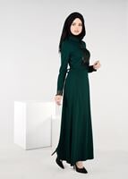 Tesettür giyim YEŞİL GÜPÜR İŞLEMELİ ELBİSE 4907 