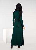 Tesettür giyim YEŞİL GÜPÜR İŞLEMELİ ELBİSE 4907 