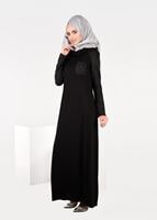 Tesettür giyim SİYAH ŞAL YAKA CEPLİ ELBİSE 4938