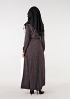 Tesettür giyim MÜRDÜM YAKASI KUŞ GÖZÜ DETAYLI KEMERLİ ELBİSE 4946