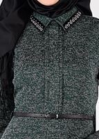 Tesettür giyim YEŞİL YAKASI KUŞ GÖZÜ DETAYLI KEMERLİ ELBİSE 4946