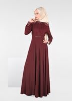 Tesettür giyim BORDO KLOŞ ELBİSE 4961