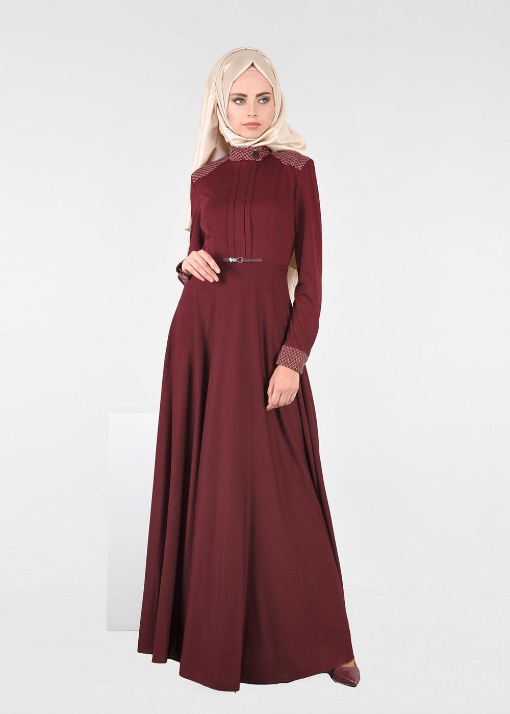Tesettür giyim BORDO KLOŞ ELBİSE 4961