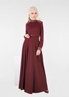Tesettür giyim BORDO KLOŞ ELBİSE 4961