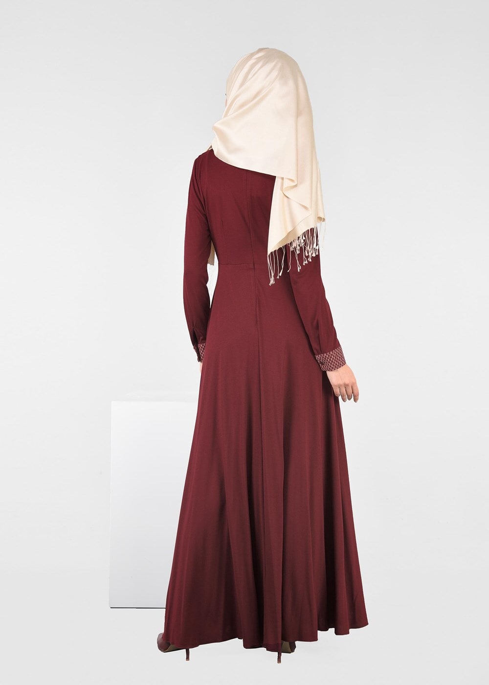 Tesettür giyim BORDO KLOŞ ELBİSE 4961