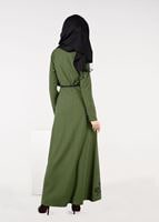 Tesettür giyim YEŞİL NAKIŞ DETAYLI ŞAL YAKA ELBİSE 4963