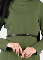 Tesettür giyim YEŞİL NAKIŞ DETAYLI ŞAL YAKA ELBİSE 4963