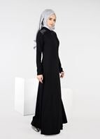 Tesettür giyim SİYAH FERMUAR DETAYLI NAKIŞLI ELBİSE 4966 
