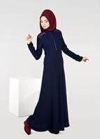 Tesettür giyim LACİVERT FERMUAR DETAYLI NAKIŞLI ELBİSE 4966 