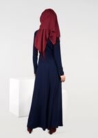 Tesettür giyim LACİVERT FERMUAR DETAYLI NAKIŞLI ELBİSE 4966 