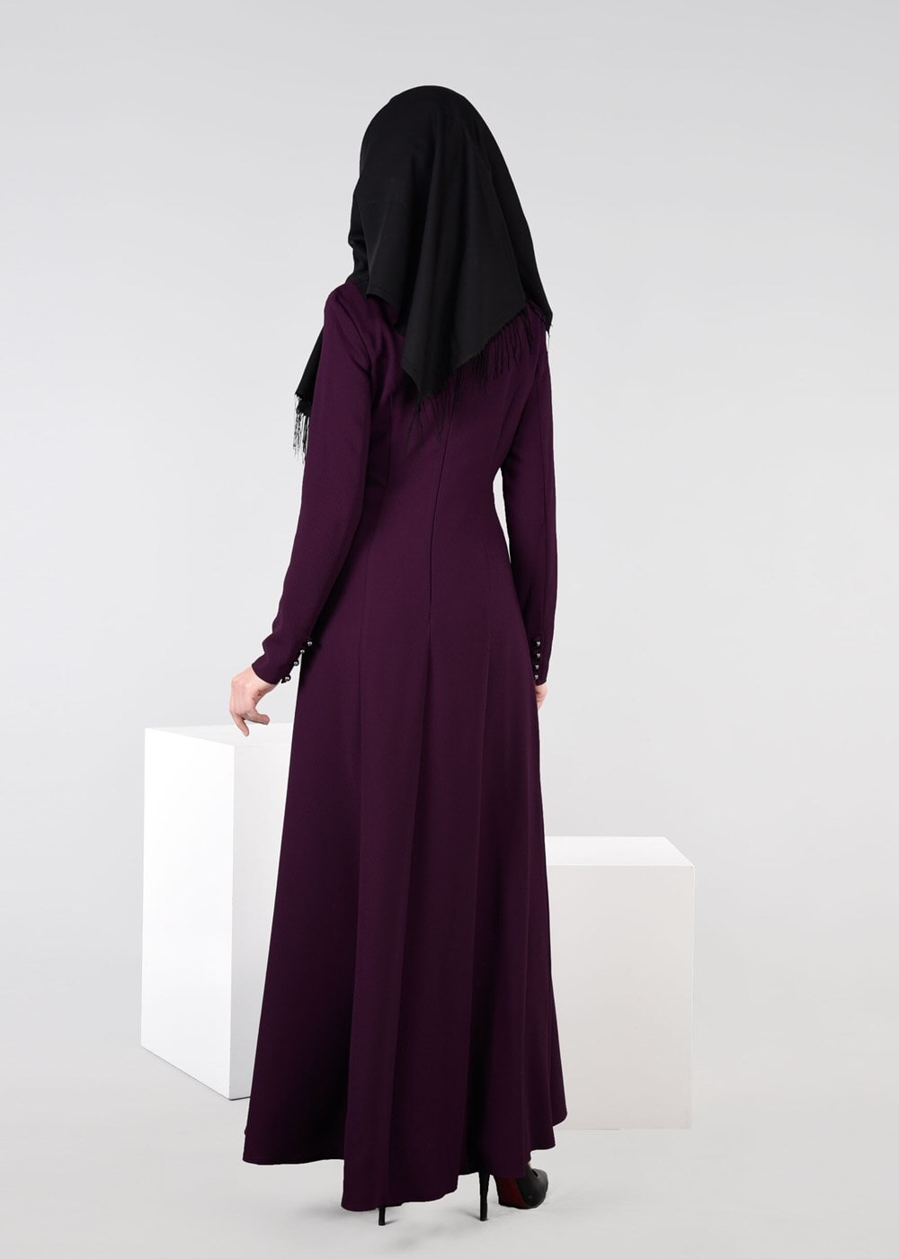 Tesettür giyim MÜRDÜM FERMUAR DETAYLI NAKIŞLI ELBİSE 4966 