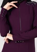 Tesettür giyim MÜRDÜM FERMUAR DETAYLI NAKIŞLI ELBİSE 4966 