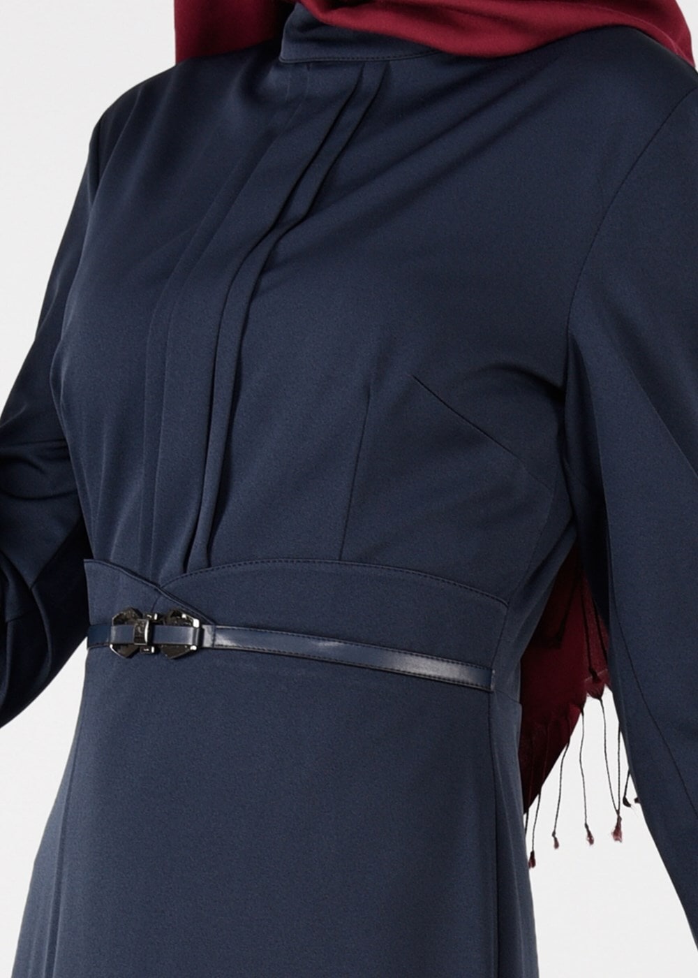 Tesettür giyim LACİVERT ALVİNA BELİ KEMERLİ ELBİSE 4967 