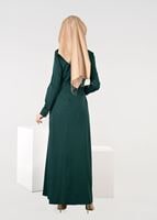 Tesettür giyim YEŞİL ALVİNA BELİ KEMERLİ ELBİSE 4967 