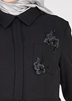 Tesettür giyim SİYAH ÇİÇEK NAKIŞLI ELBİSE 4969