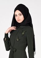 Tesettür giyim YEŞİL ÇİÇEK NAKIŞLI ELBİSE 4969