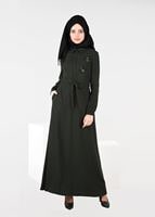 Tesettür giyim YEŞİL ÇİÇEK NAKIŞLI ELBİSE 4969