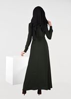 Tesettür giyim YEŞİL ÇİÇEK NAKIŞLI ELBİSE 4969