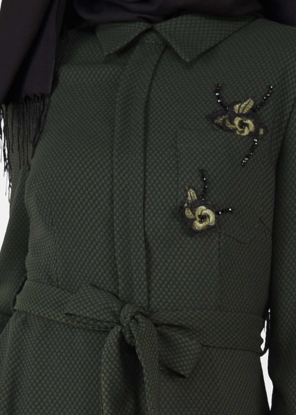 Tesettür giyim YEŞİL ÇİÇEK NAKIŞLI ELBİSE 4969