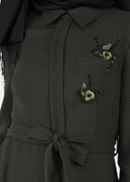 Tesettür giyim YEŞİL ÇİÇEK NAKIŞLI ELBİSE 4969