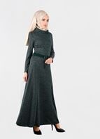 Tesettür giyim YEŞİL KEMERLİ ŞAL YAKA ELBİSE 4987