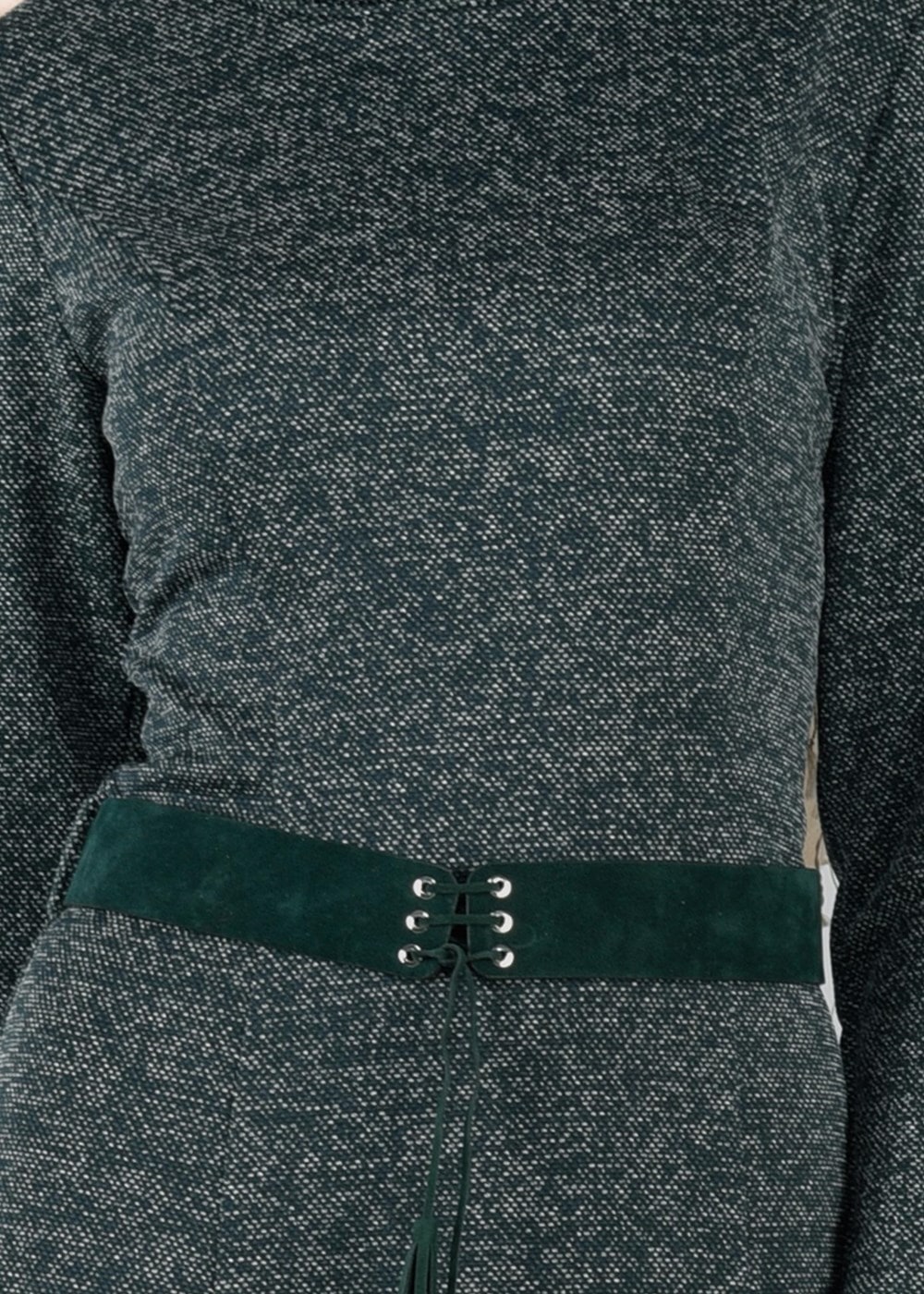 Tesettür giyim YEŞİL KEMERLİ ŞAL YAKA ELBİSE 4987