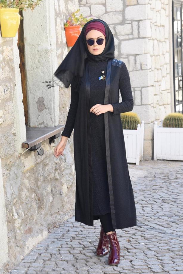 Tesettür giyim  ARMALI FİTİLLİ TRİKO DAR KESİM ELBİSE 4988 - TRENDTESETTÜR