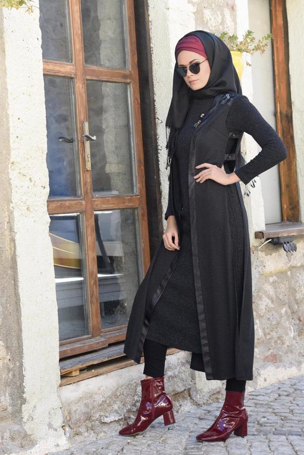 Tesettür giyim  ARMALI FİTİLLİ TRİKO DAR KESİM ELBİSE 4988 - TRENDTESETTÜR