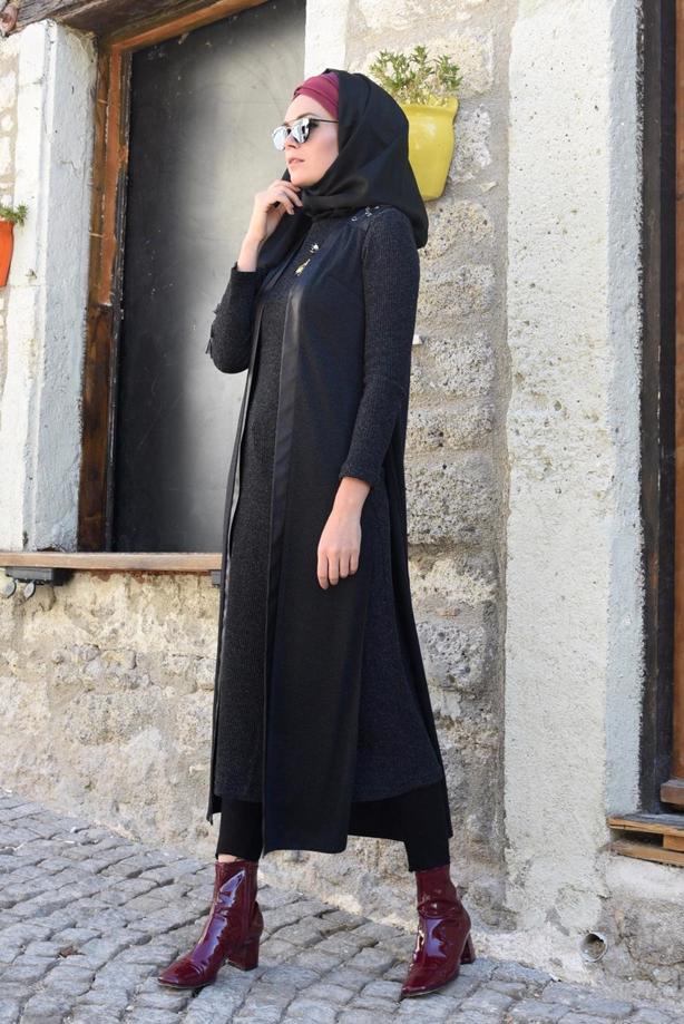 Tesettür giyim  ARMALI FİTİLLİ TRİKO DAR KESİM ELBİSE 4988 - TRENDTESETTÜR