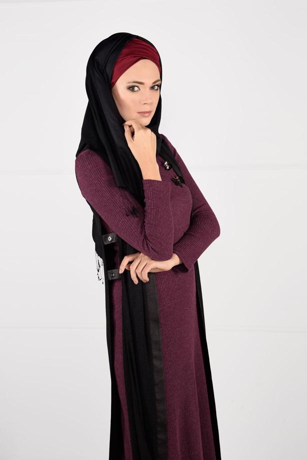 Tesettür giyim  ARMALI FİTİLLİ TRİKO DAR KESİM ELBİSE 4988 - TRENDTESETTÜR