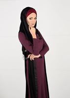 Tesettür giyim BORDO ARMALI FİTİLLİ TRİKO DAR KESİM ELBİSE 4988